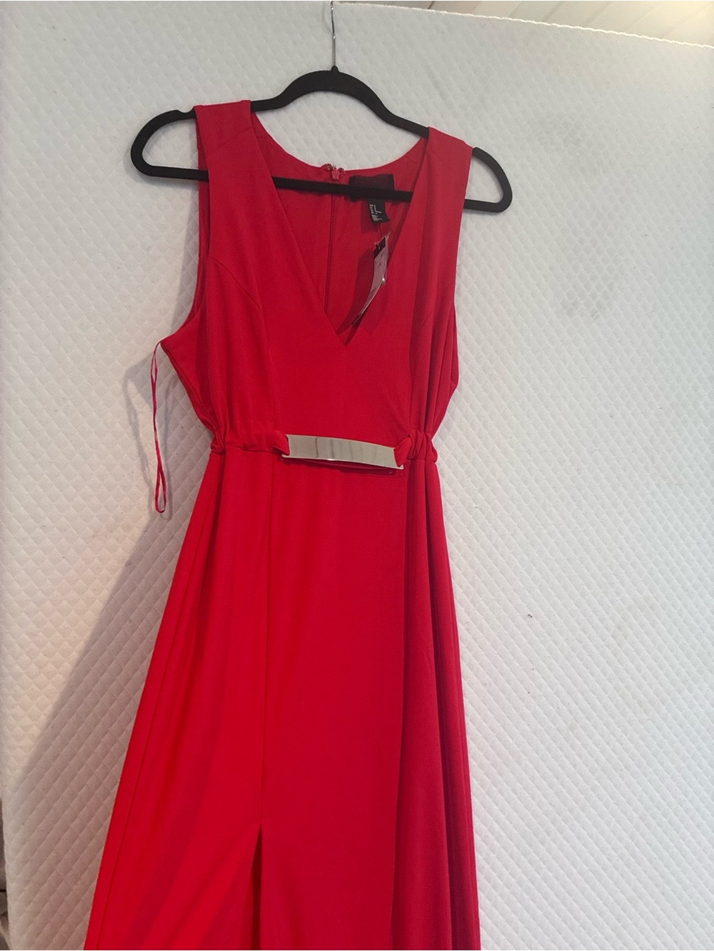 H&M Red Sleeveless Maxi Dress with Metallic Waist Detail